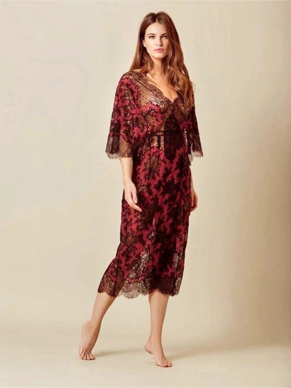 Agent Provocateur Cora Dress Floral Lace Midi Dress in Burgundy Size 8 NWT